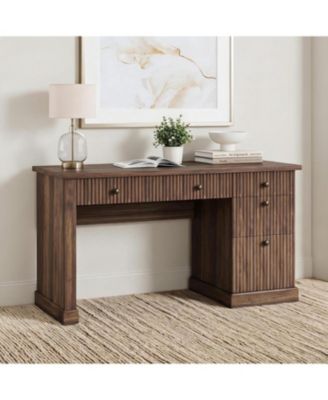 54" Fluted Executive Desk with Charging Station, Modern Home Office Desk with File Drawers & Storage