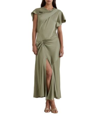 Women's Sasha Cowl Neck Gathered-Draping Satin Midi Dress