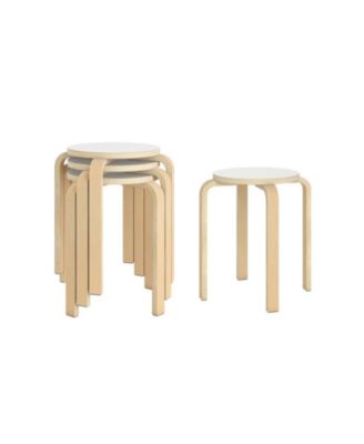 Set of 4 Stackable Bentwood Dining Chairs with Round Seat