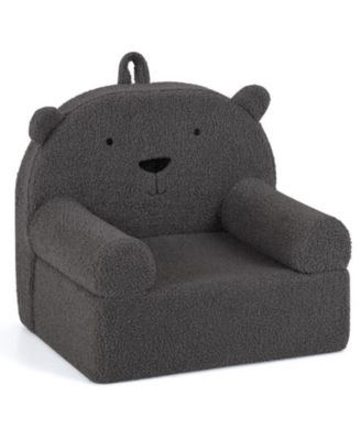 Kids Bear-Shaped Foam Couch with Soft Teddy Fleece Cover and Carry Handle