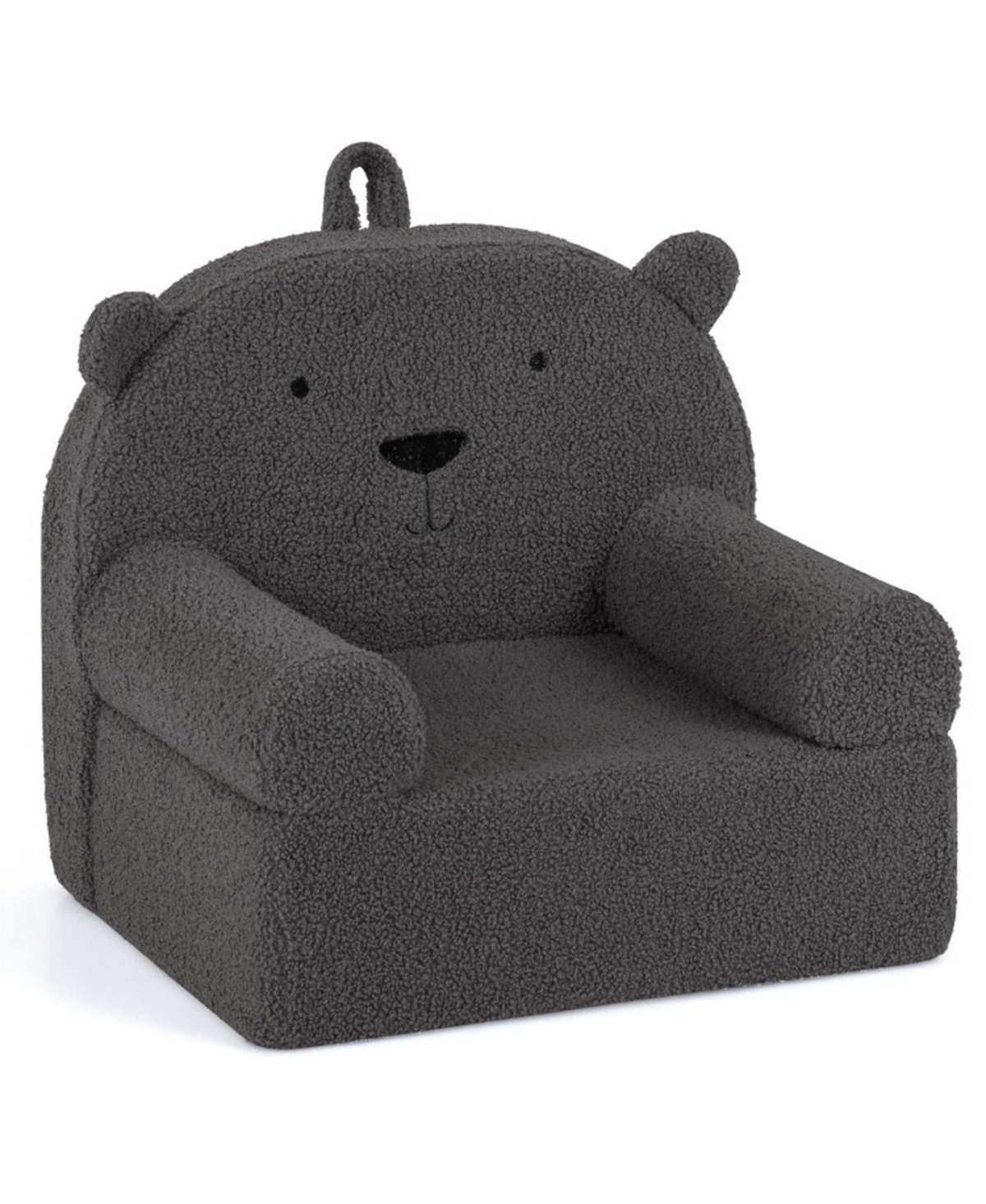 Sugift Kids Bear-Shaped Foam Couch with Soft Teddy Fleece Cover and Carry Handle - Grey