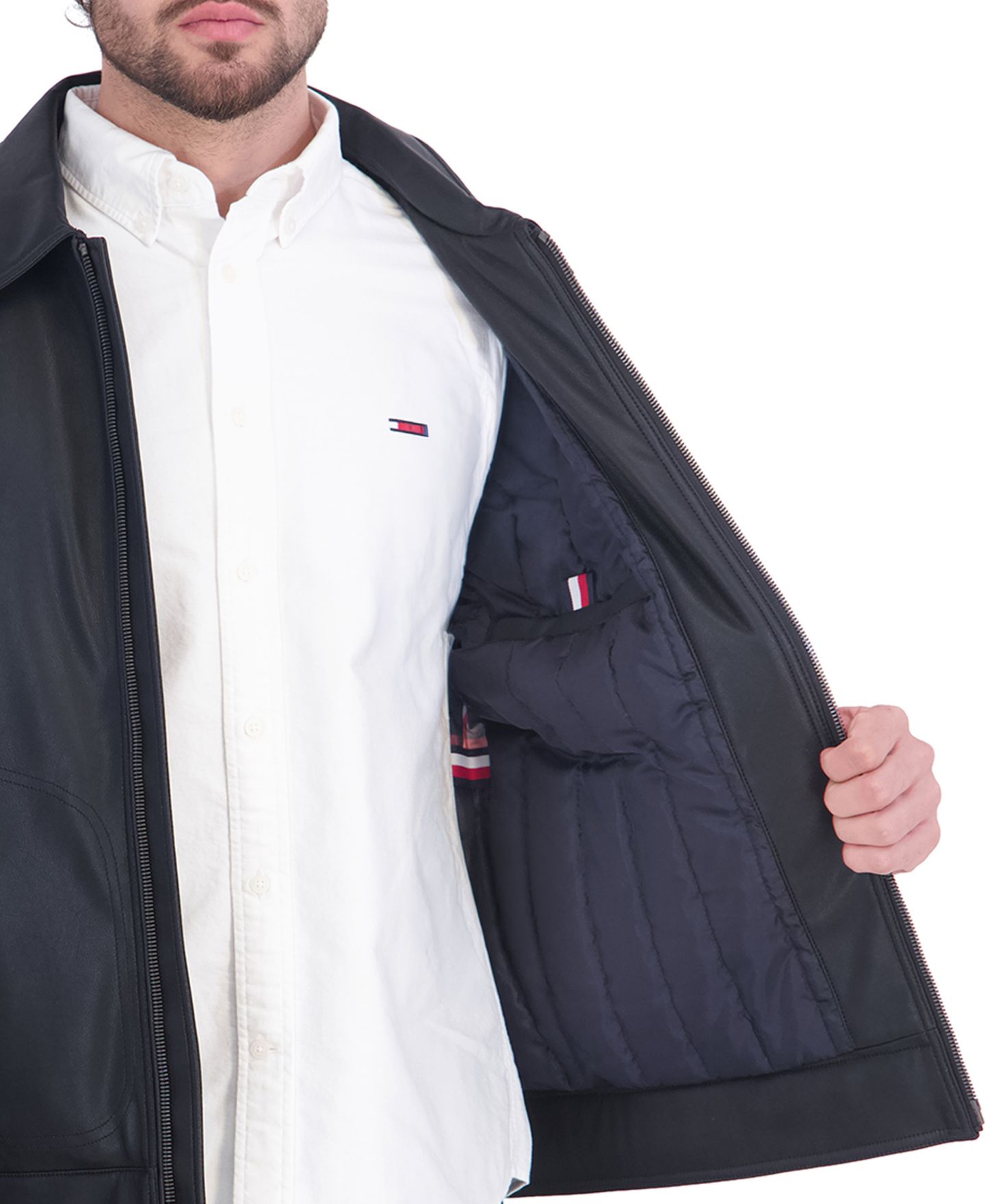 Мужская куртка Tommy Hilfiger Faux Leather Point Collar Open Bottom, цвет: Чёрный — фото 4