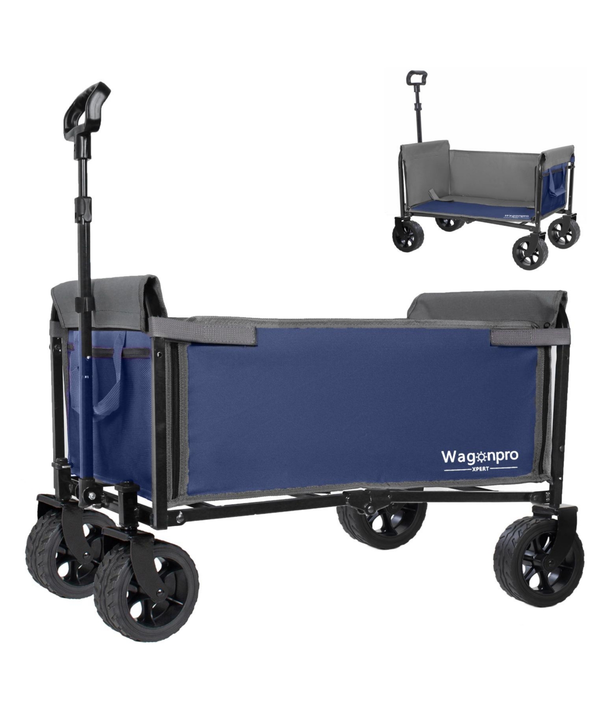 ECHTPeak Folding Wagon Cart, with 5x2 Inch Wide Wheels, 220LBS Capacity, with Full-Side, for Camping, Beach, Shopping