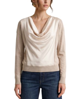 Petite Cowl Neck Long-Sleeve Satin Pullover