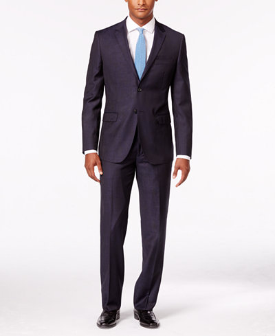 English Laundry Men's Navy Tonal Pattern Slim-Fit Suit