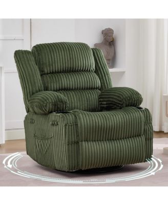 Swivel Rocker Recliner Chair Manual Recliner for Adults Soft Corduroy Extra Wide Seat 350 Lb Capacity Cup Holder And Pockets for Nursery
