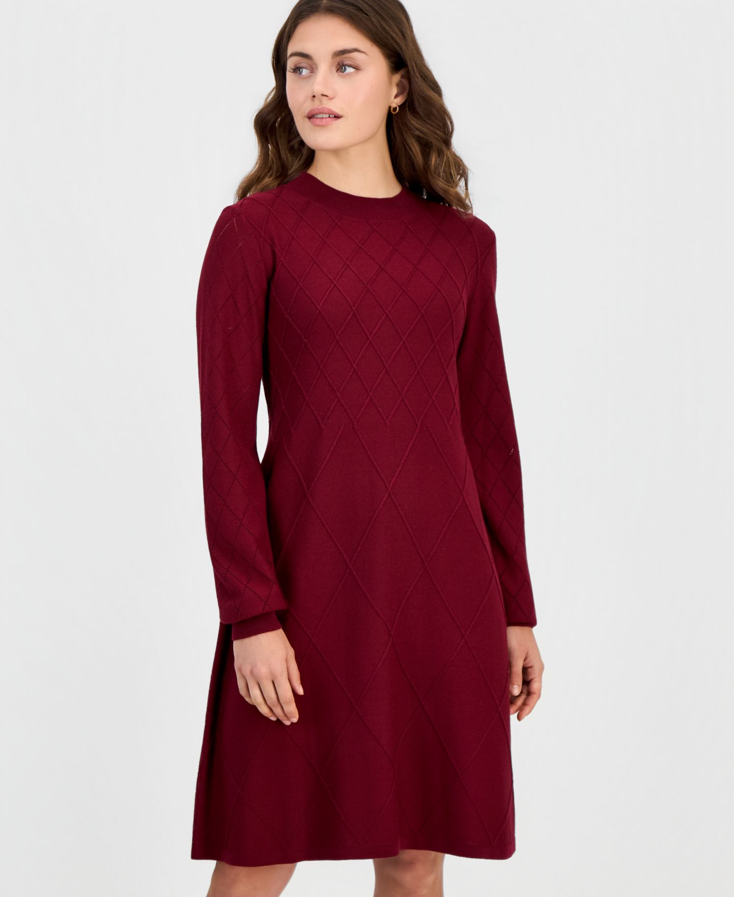 Женское платье Robbie Bee Petite Long-Sleeve A-Line Mock Neck Sweater Dress, цвет: Винный — фото 3