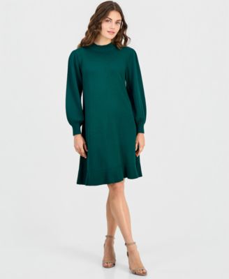 Petite Mock Neck Long-Sleeve Fit & Flare Sweater Dress