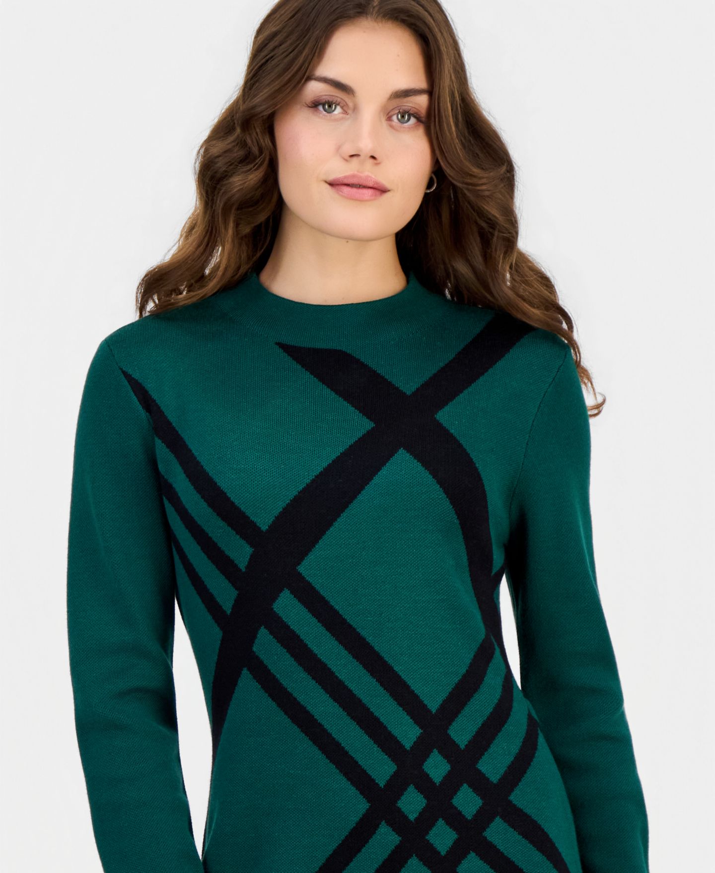 Женское платье Robbie Bee Petite Geometric Mock Neck Long-Sleeve Sweater Dress, цвет: Чёрный — фото 3