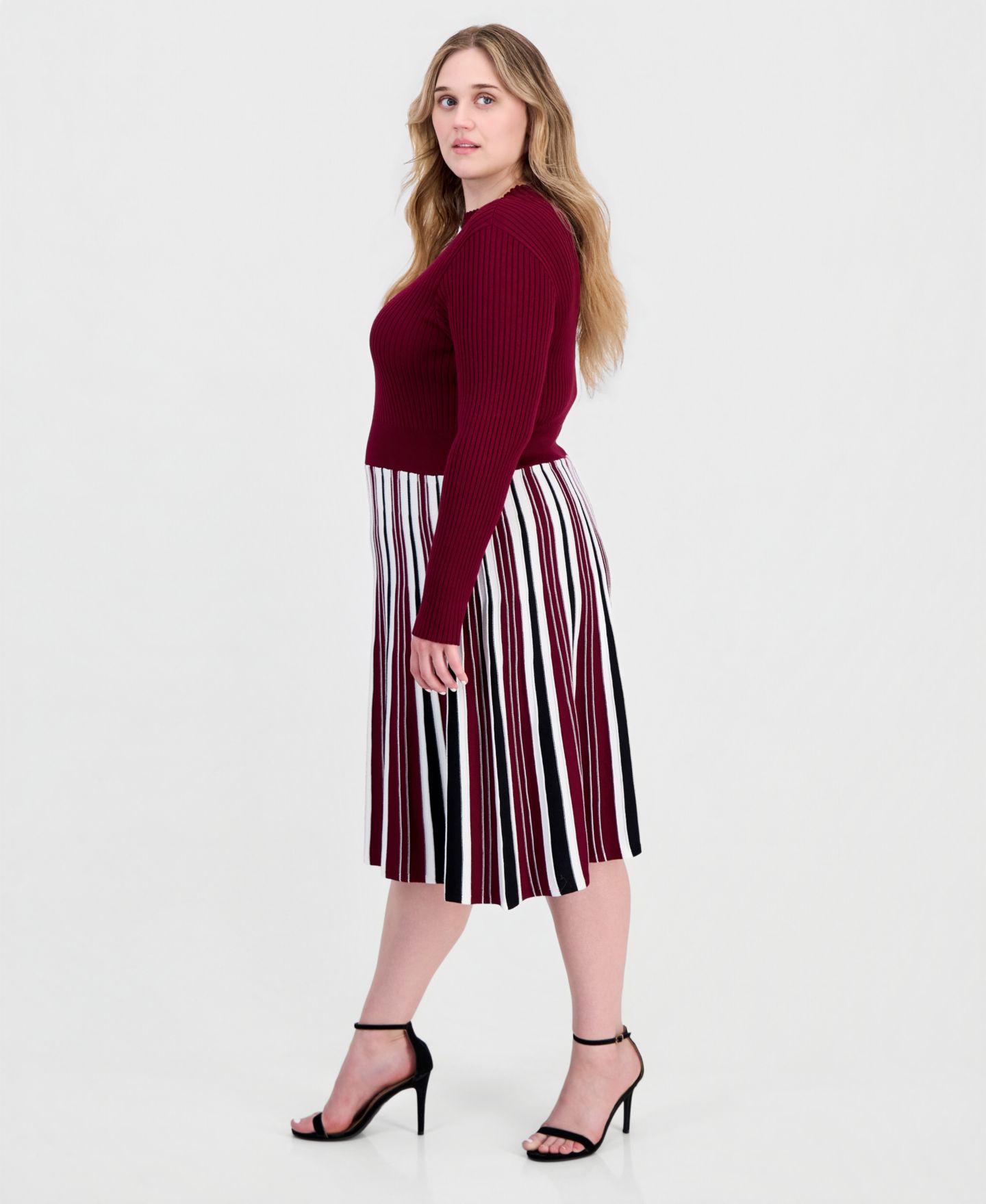 Женское платье Robbie Bee Plus Size Mock-Neck Long-Sleeve A-Line Midi, цвет: Чёрный — фото 4