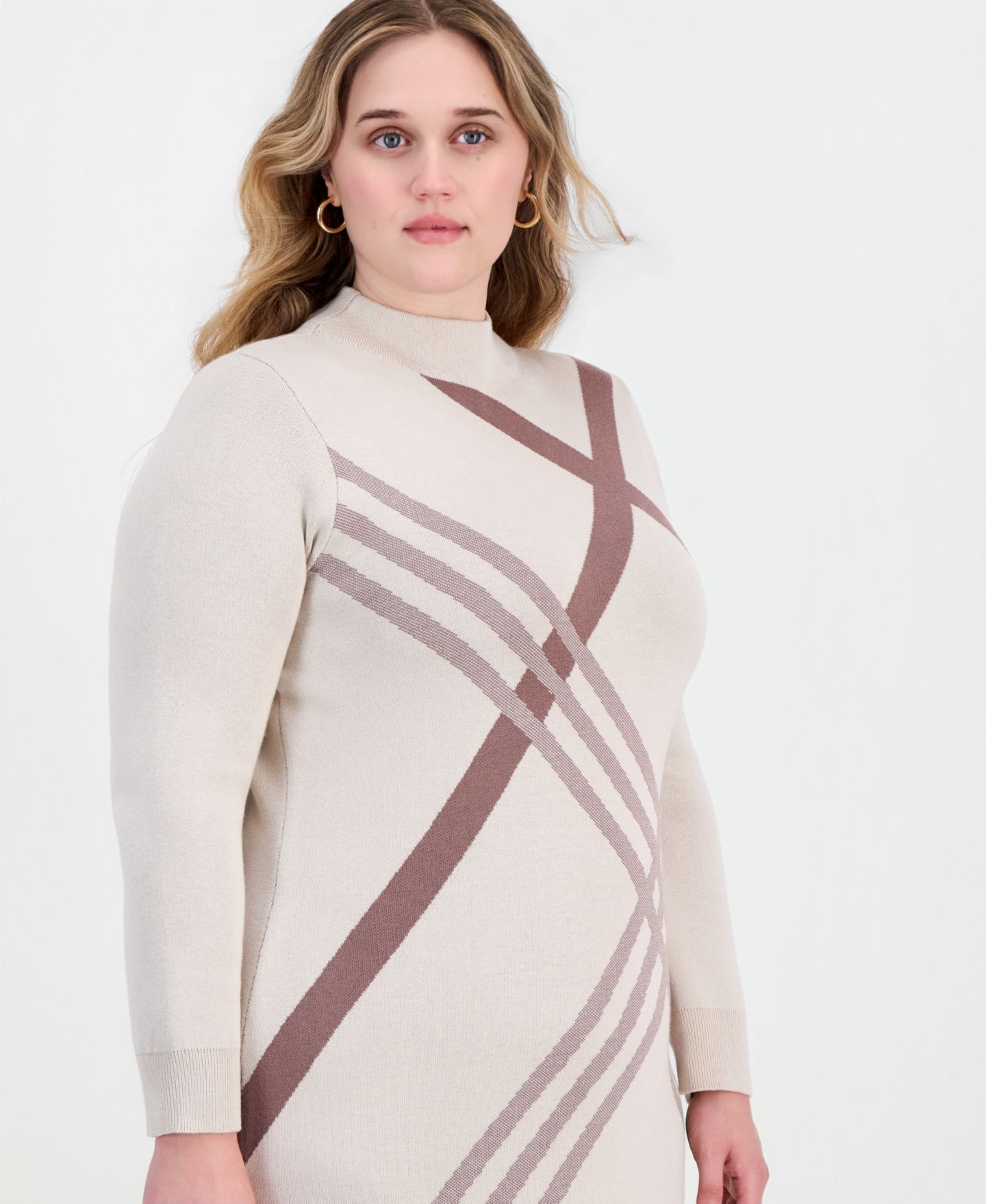 Женское платье Robbie Bee Plus Mock Neck Long-Sleeve Midi, цвет: Кофейный — фото 3