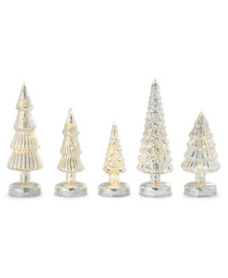 Metallic Silver Twinkling Trees, Set of 5