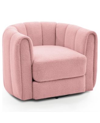 Modern Swivel Barrel Accent Chair, 360degrees)  Upholstered Armchair With Striped Backrest And Plush Padding, Round Lounge Chair,