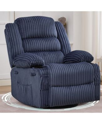 Swivel Rocker Recliner Chair Manual Recliner for Adults Soft Corduroy Extra Wide Seat 350 Lb Capacity Cup Holder And Pockets for Nursery