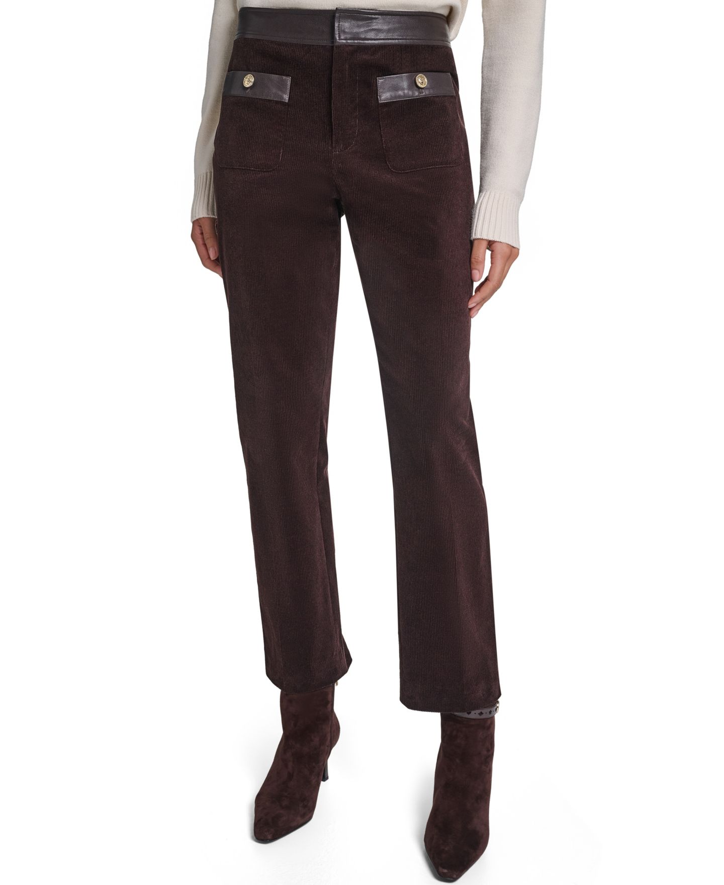 Женские брюки KARL LAGERFELD PARIS High-Waist Straight Corduroy, цвет: Шоколадный — фото 1