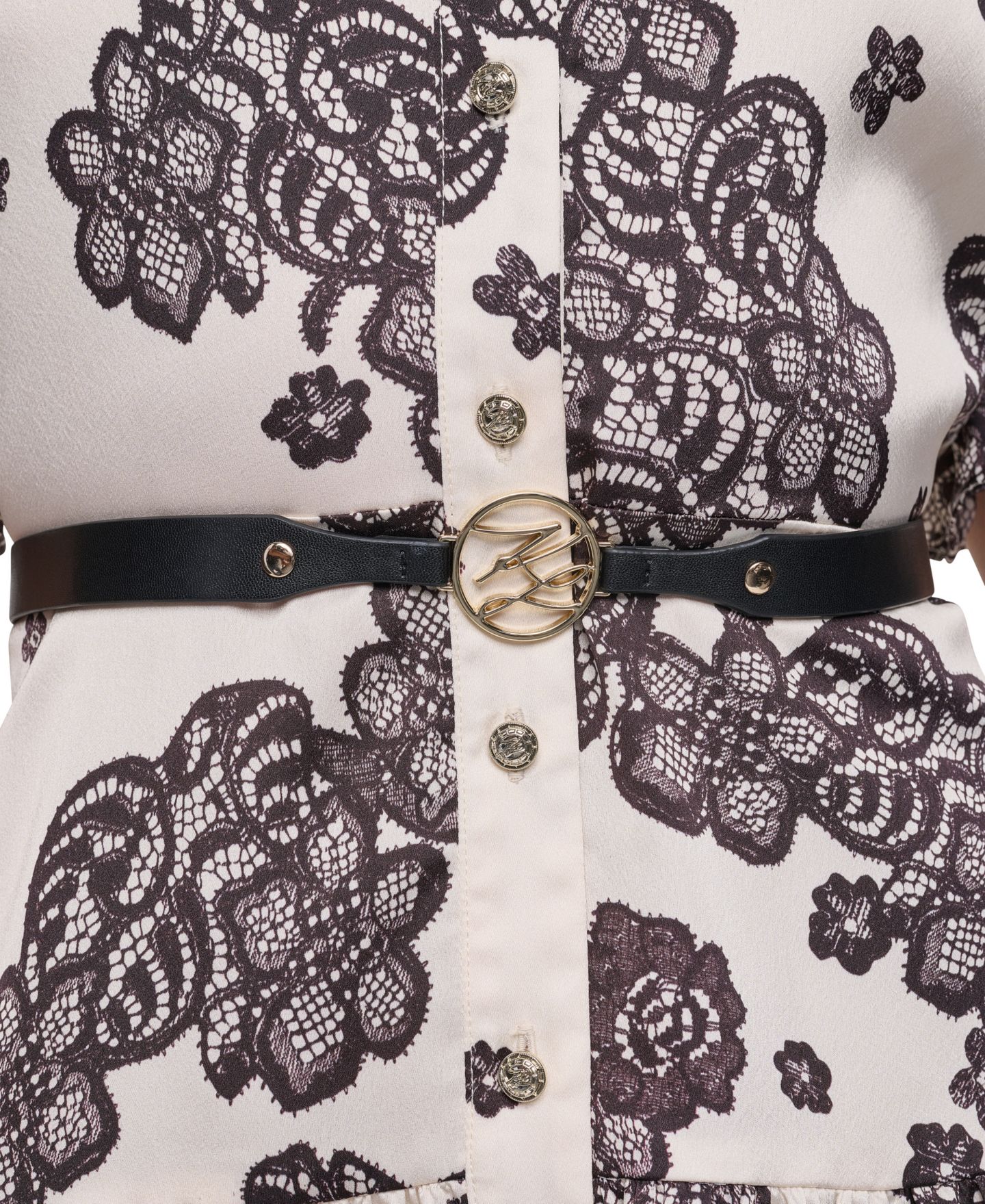 Женское платье KARL LAGERFELD PARIS Petite Floral-Print A-Line Belted Shirt Dress, цвет: Берёзовый / Шоколадный — фото 7