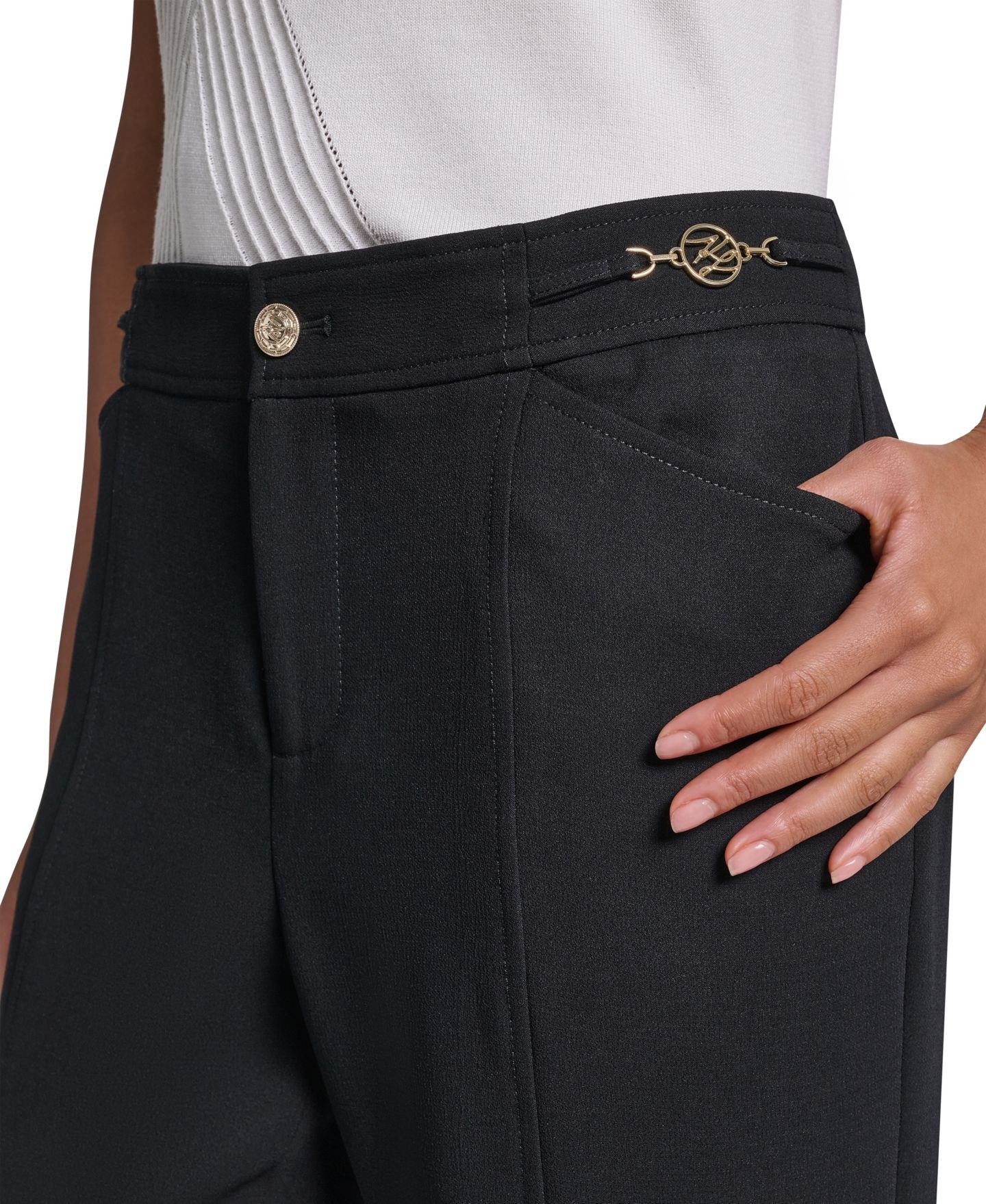 Женские брюки KARL LAGERFELD PARIS Petite High-Waisted Wide-Leg, цвет: Чёрный — фото 6