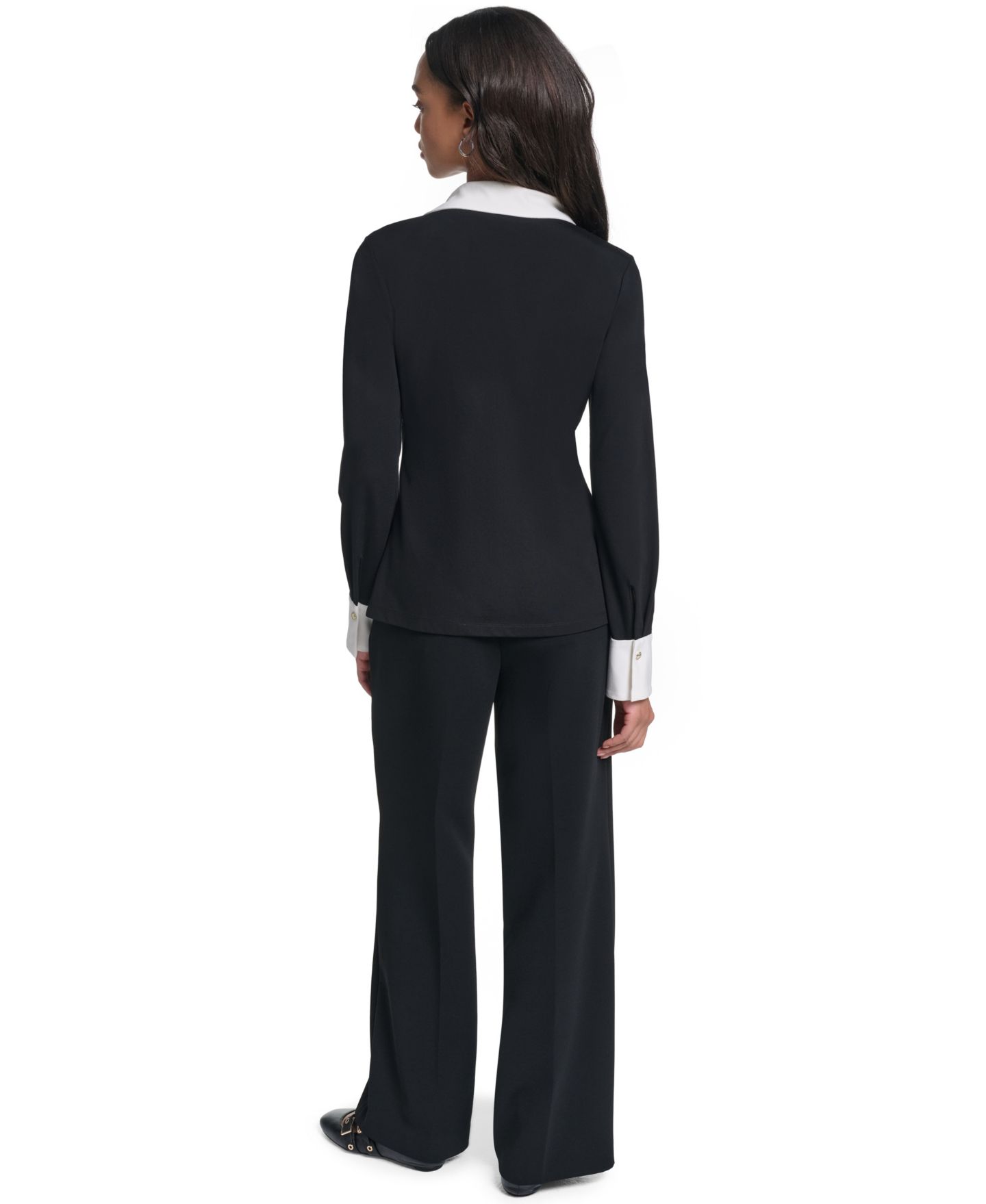 Женская блузка KARL LAGERFELD PARIS Petite Long-Sleeve Colorblock-Knit Blouse, цвет: Чёрный — фото 5