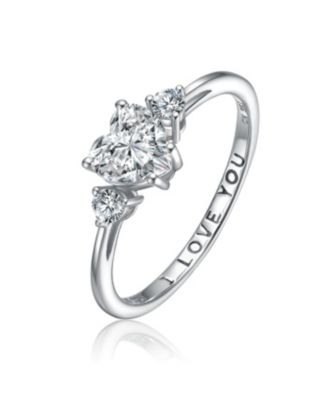 Dainty Sterling Silver CZ Three-Stone "I Love You" Slim Band Ring