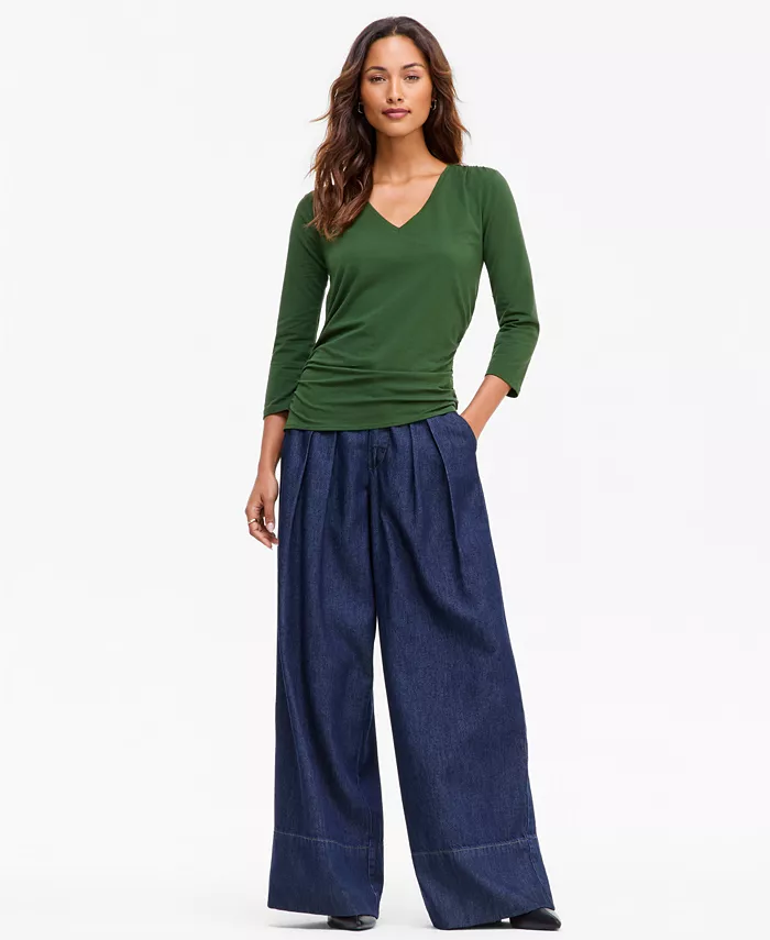Women's V-Neck 3/4-Sleeve Knit Top - thumbnail 2