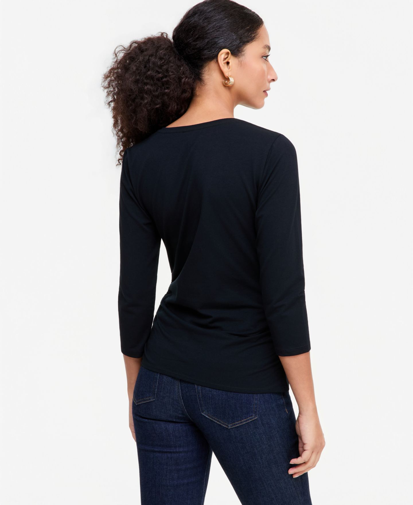 Женский топ I.N.C. International Concepts V-Neck 3/4-Sleeve Knit Top, цвет: Глубокий чёрный — фото 2