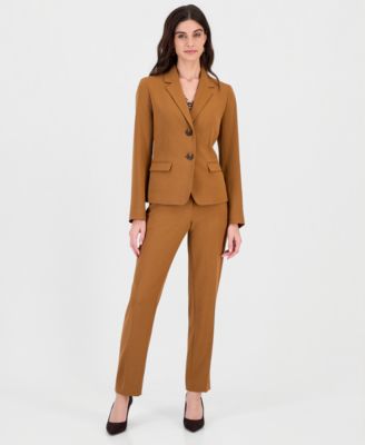 Women's V-Neck Cascade Blouse, Two-Button Jacket and Slim Pants, 3-Piece Set