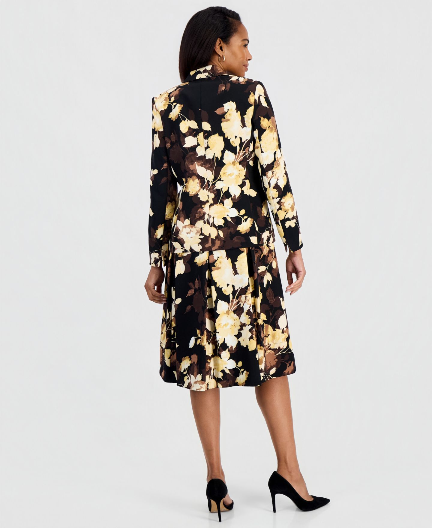 Женский пиджак Kasper Box-Pleat Sleeveless Dress & Long-Sleeve Printed Scuba Blazer, цвет: Чёрный разноцветный — фото 3