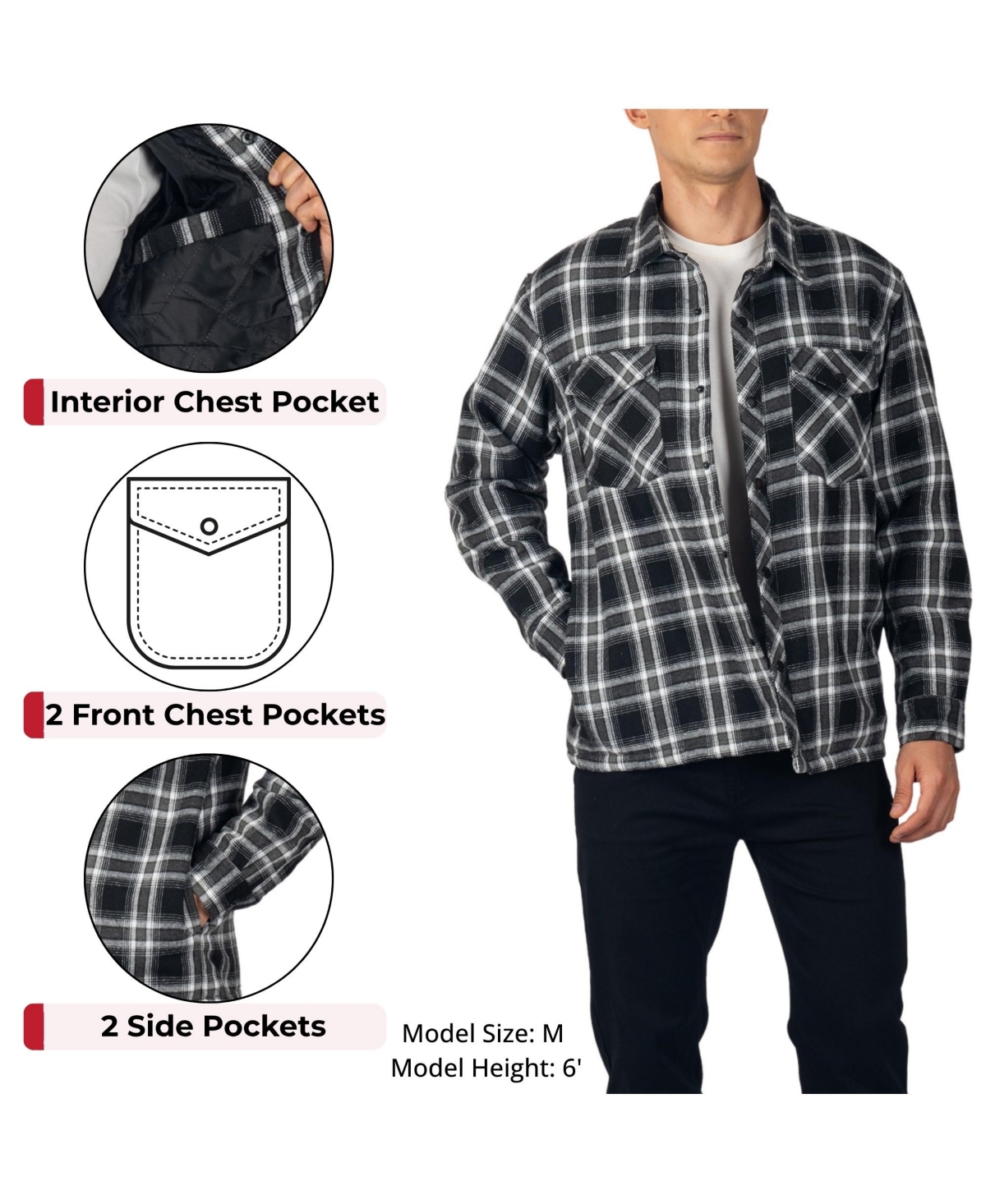 Alpine Swiss Men's Henry Quilted Flannel Shirt Heavyweight Warm Plaid Snap Front Shacket Overshirt
