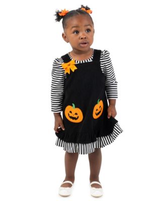 Baby Girls' Black Pumpkin Applique with Striped Jumper and Long-Sleeve Top, 2-Piece Set