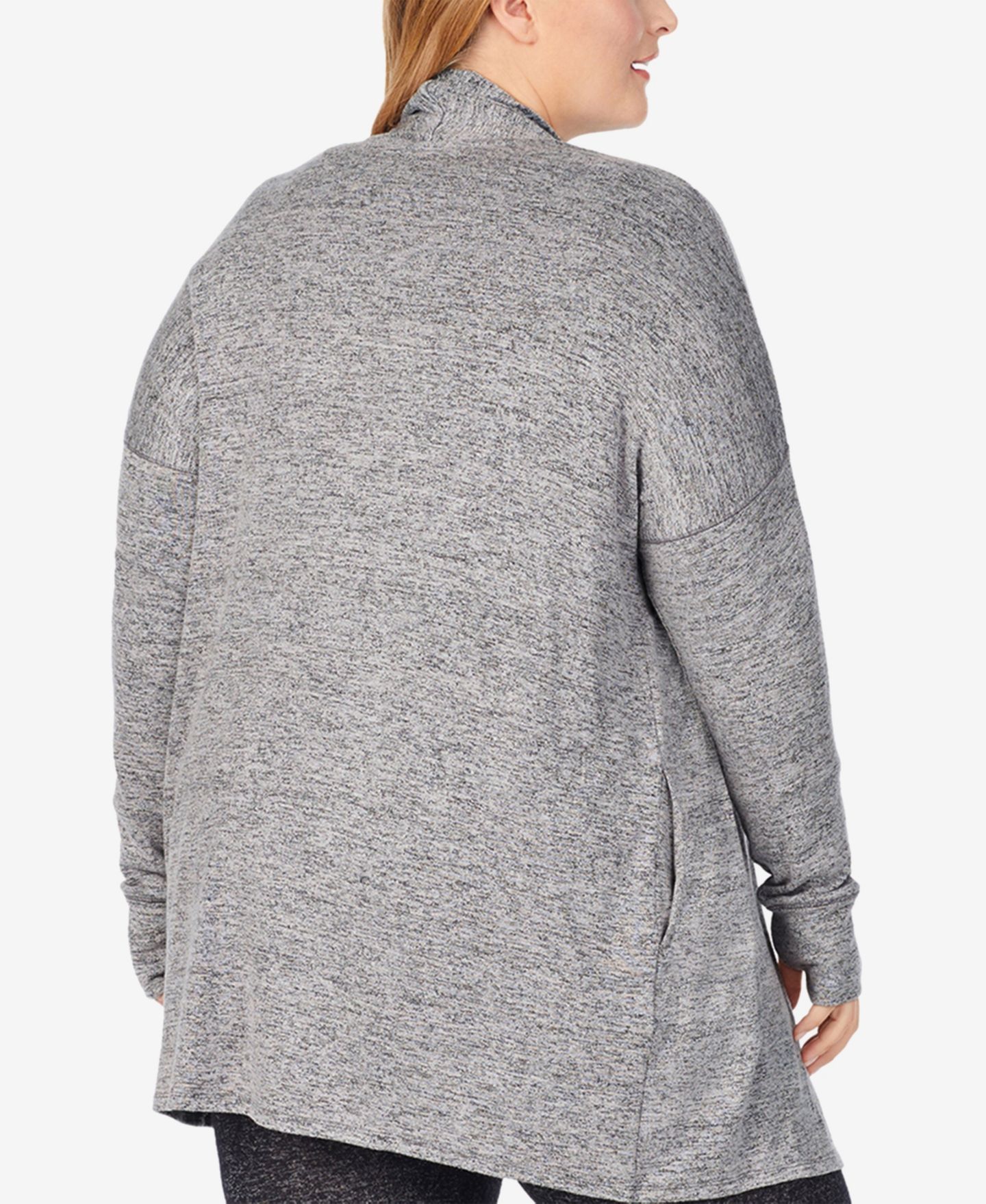 Женский топ Cuddl Duds Plus Size SoftKnit Shawl Collar Thumbhole Sleeves Wrap, цвет: Серый меланжевый — фото 3