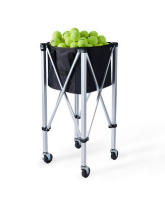 Foldable Tennis Ball Hopper Holds 150 Tennis Balls Aluminum Alloy Cart with Wheels Carry Bag