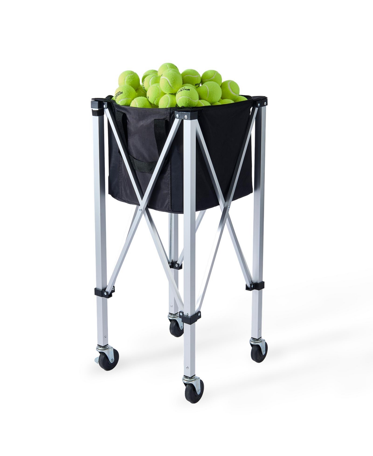 Sugift Foldable Tennis Ball Hopper Holds 150 Tennis Balls Aluminum Alloy Cart with Wheels Carry Bag