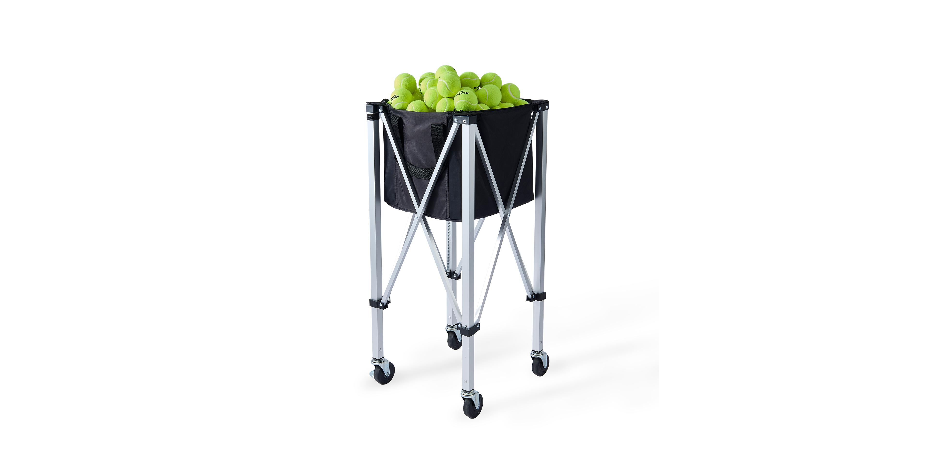 Sugift Foldable Tennis Ball Hopper Holds 150 Tennis Balls Aluminum Alloy Cart with Wheels Carry Bag