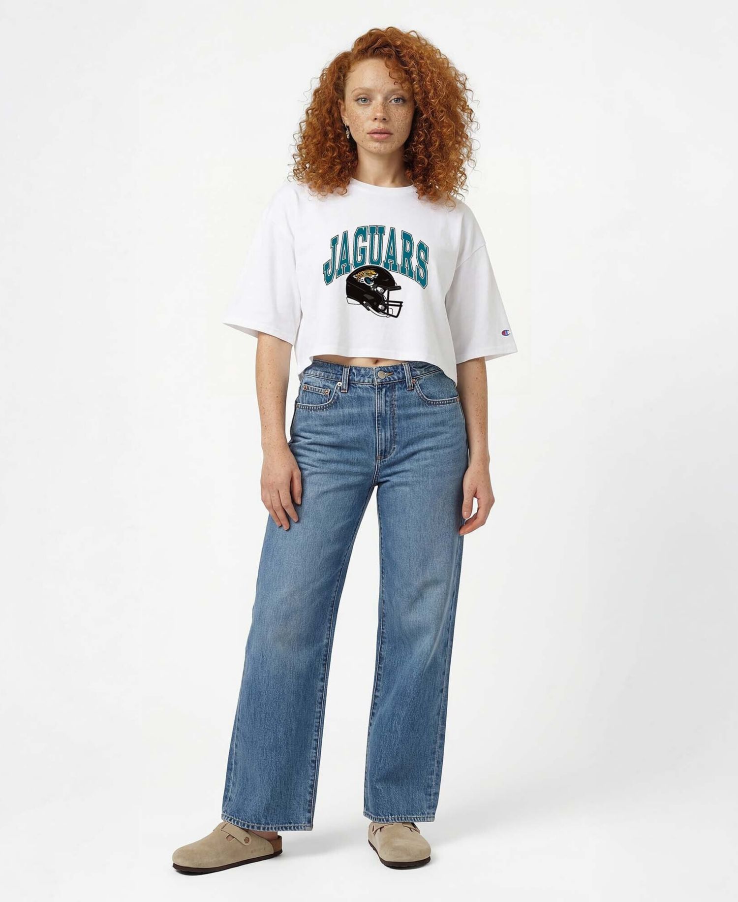Women's Jacksonville Jaguars Boyfriend Cropped Oversized T-Shirt