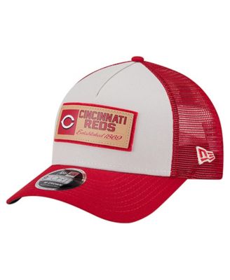 Men's Stone/Red Cincinnati Reds Text A-Frame Trucker 9FORTY Hat