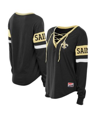 Women's Plus Size New Orleans Saints Throwback Lace-Up Long Sleeve T-Shirt