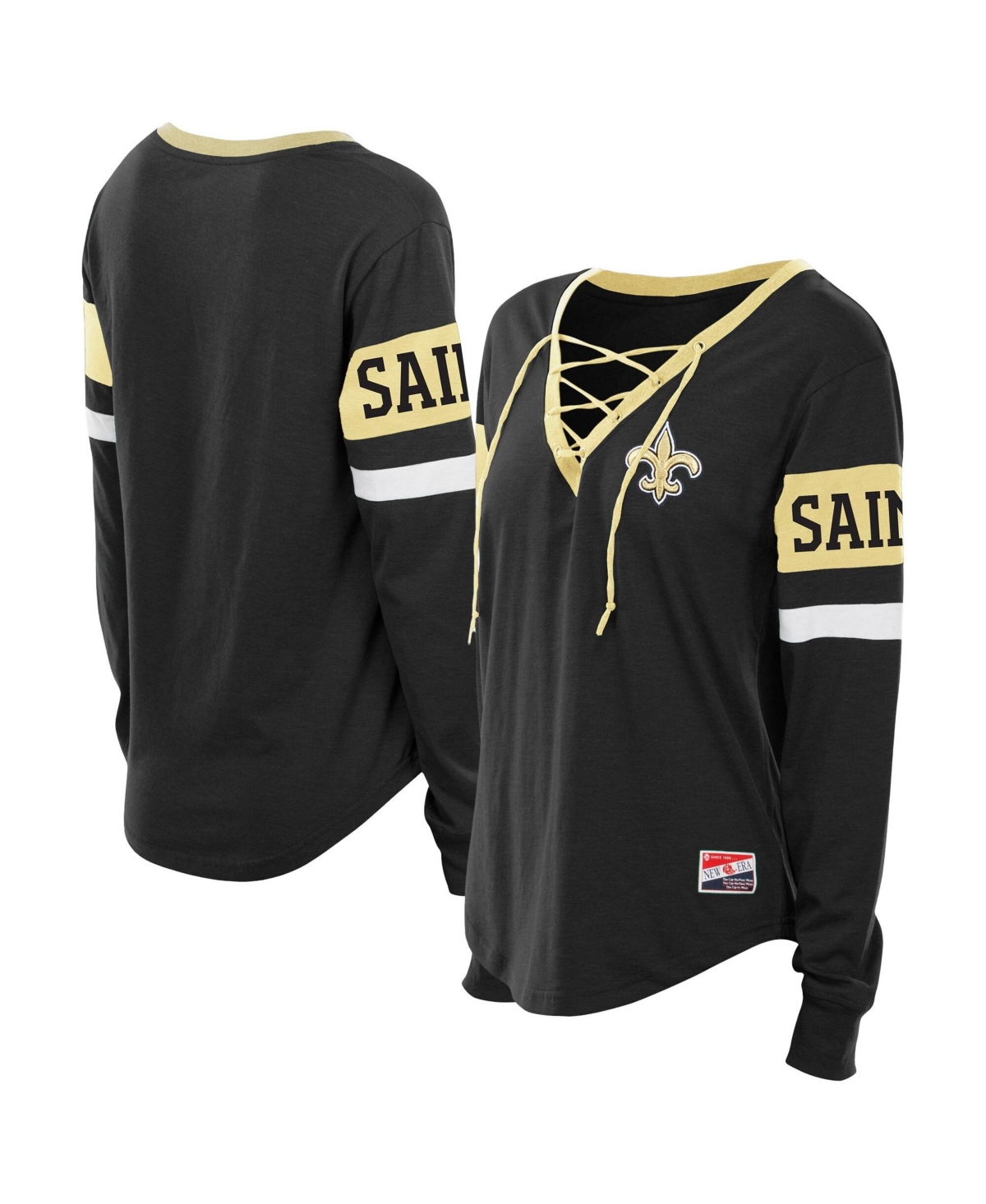 New Era Women's Plus Size New Orleans Saints Throwback Lace-Up Long Sleeve T-Shirt - Black