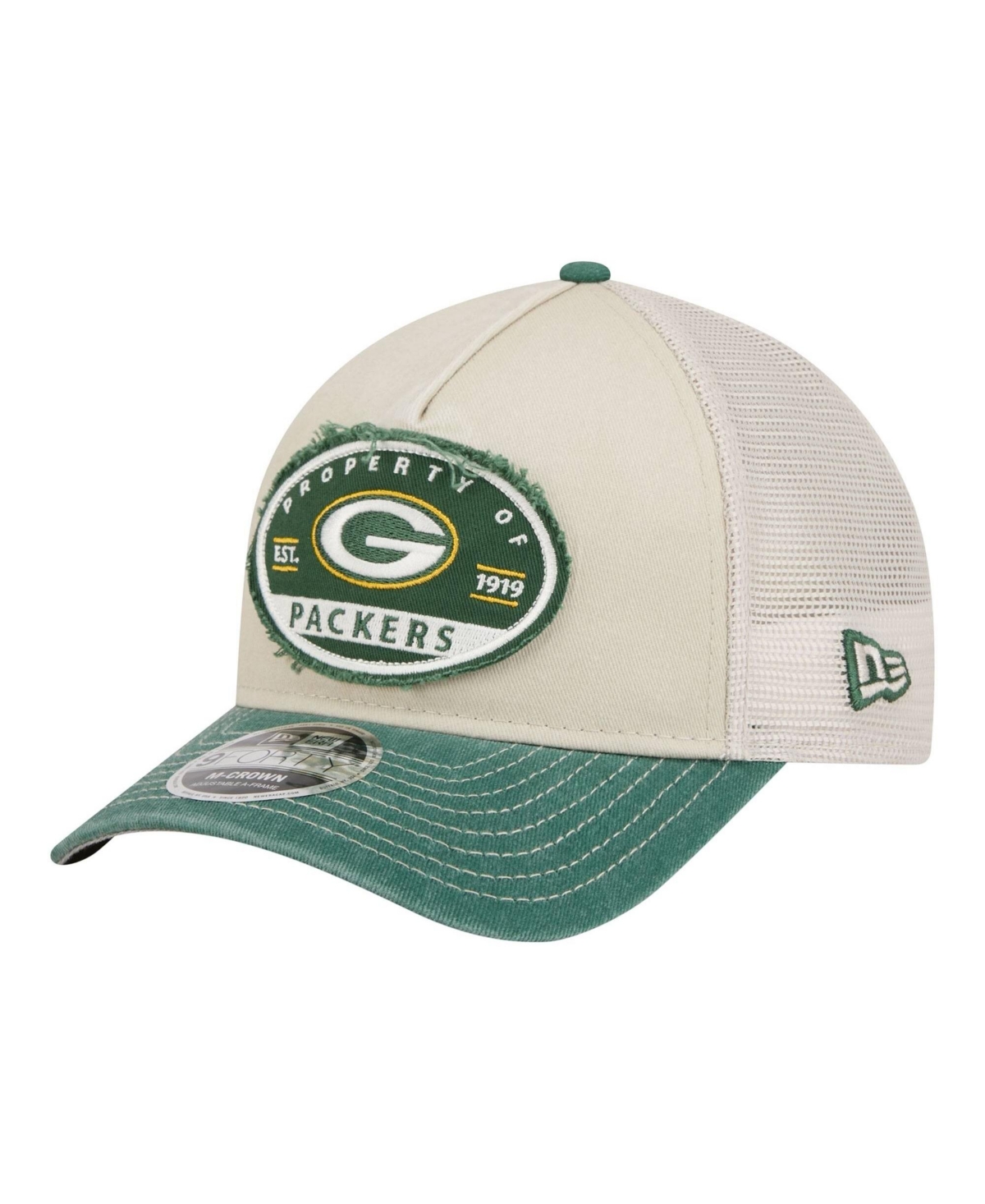 New Era Men's Natural Green Bay Packers Frayed M-Crown A-Frame 9FORTY Adjustable Hat