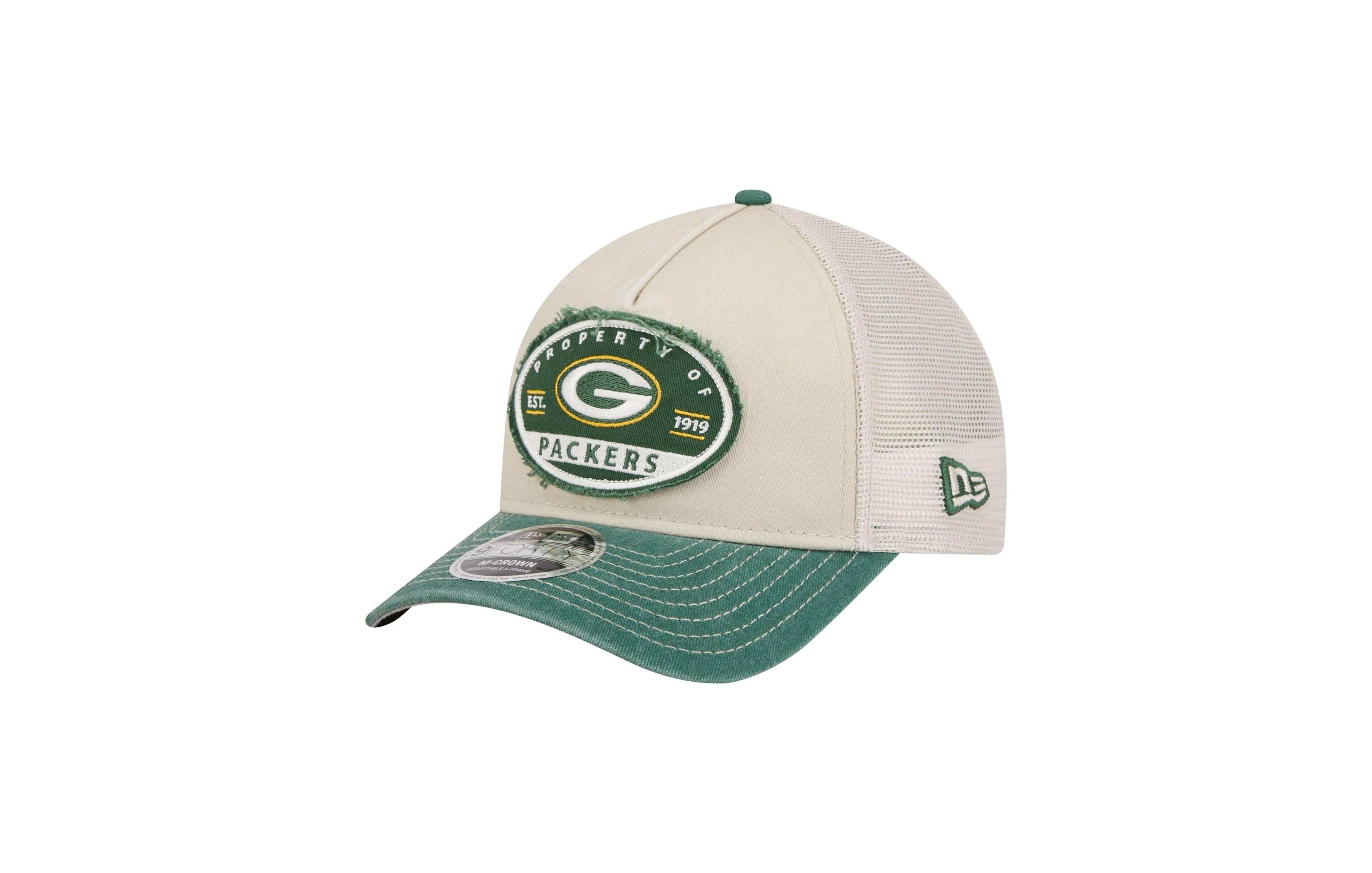 New Era Men's Natural Green Bay Packers Frayed M-Crown A-Frame 9FORTY Adjustable Hat
