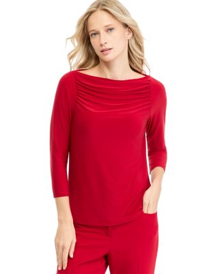 Women's Shirred 3/4-Sleeve Boat Neck Blouse