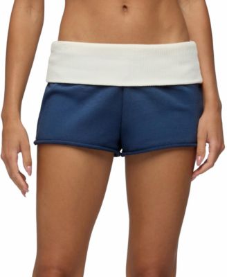 Women's Stevie French-Terry Foldover-Waistband Low-Rise Shorts, 2" Inseam