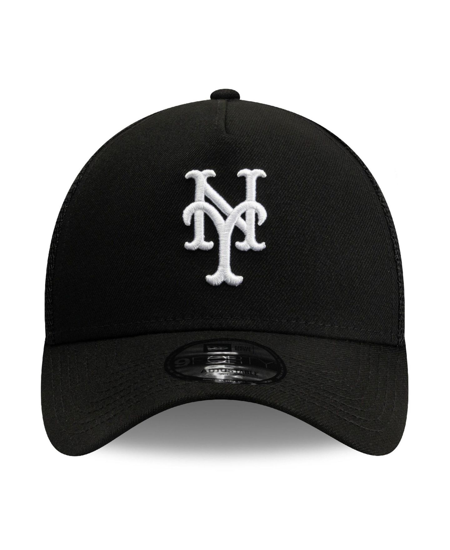 Мужская кепка New Era Black New York Mets Side Script 9FORTY A-Frame Trucker Adjustable Hat — фото 2