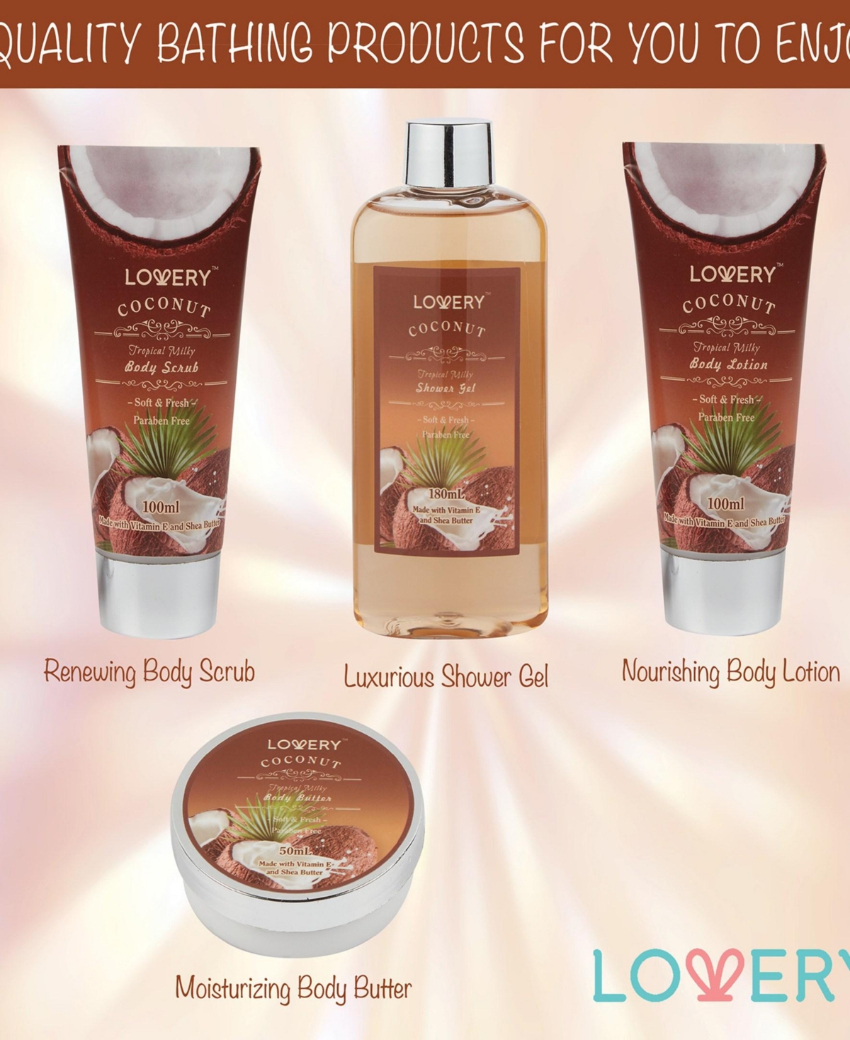 Lovery 9-Piece Tropical Milky Coconut Bath Gift Set