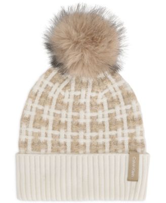 Women's Grid Knit Pom Beanie