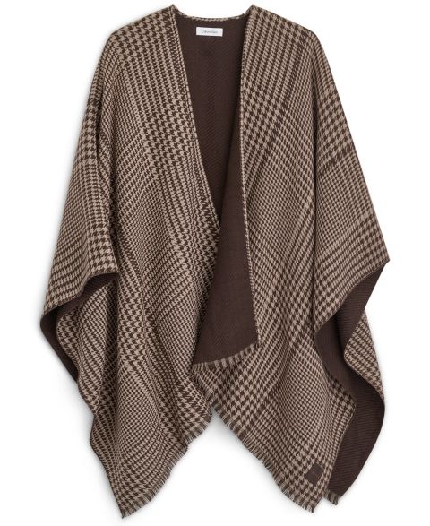 Женские аксессуары Calvin Klein Reversible Houndstooth Double Face Shawl Ruana, цвет: Fudge