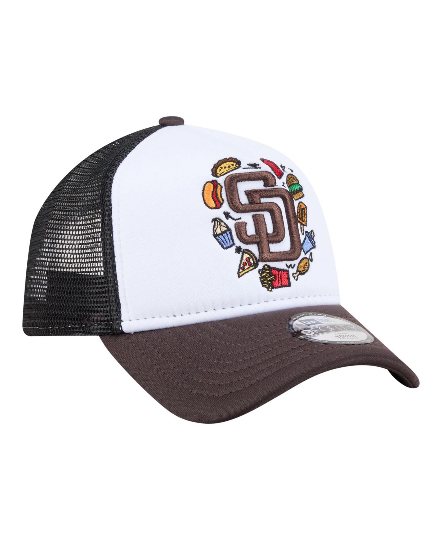 Детская кепка New Era White/Brown San Diego Padres Food A-Frame 9FORTY Trucker Adjustable Hat — фото 3