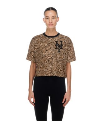 Women's New York Mets Leopard-Print Cropped Cotton T-Shirt