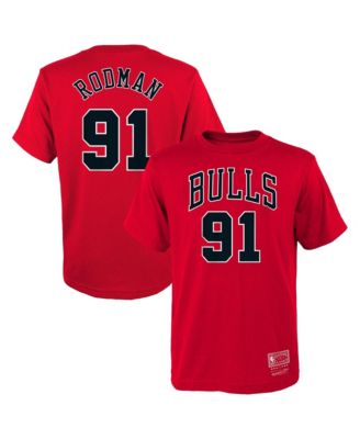 Big Boys and Girls Mitchell Ness Dennis Rodman Red Chicago Bulls Hardwood Classics Name Number T-Shirt