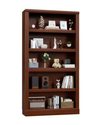 71" Tall Wood 5-Tier Bookcase with Adjustable Shelves and Open Storage