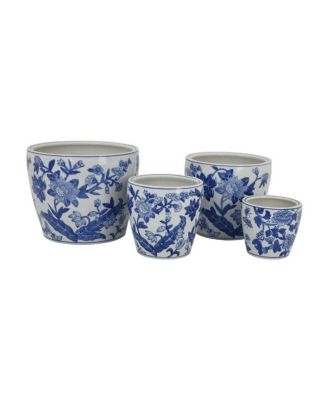 Ceramic Planter Pot Set of 4 -   Floral Pottery, Indoor and Outdoor Flower Pots, Varied Sizes for Diverse Plants, 4 Pieces